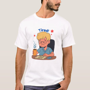 Tired Office Worker Cartoon – Funny Coffee & Work T-Shirt