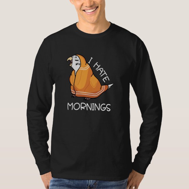 Tired Parrot Hates Mornings I White Budgie Budgeri T-Shirt (Front)