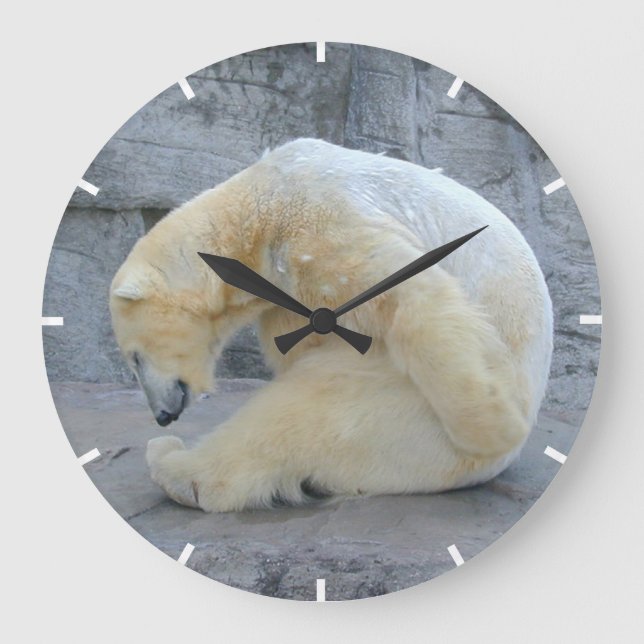 Tired Polar Bear Large Clock (Front)