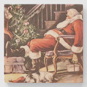 Tired Santa Claus Christmas Stone Coaster