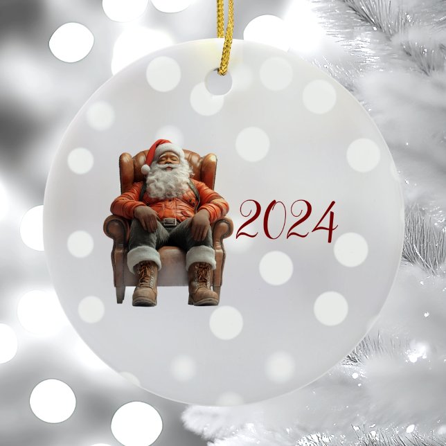 Tired Santa I Christmas Elf Ceramic Ornament (Creator Uploaded)