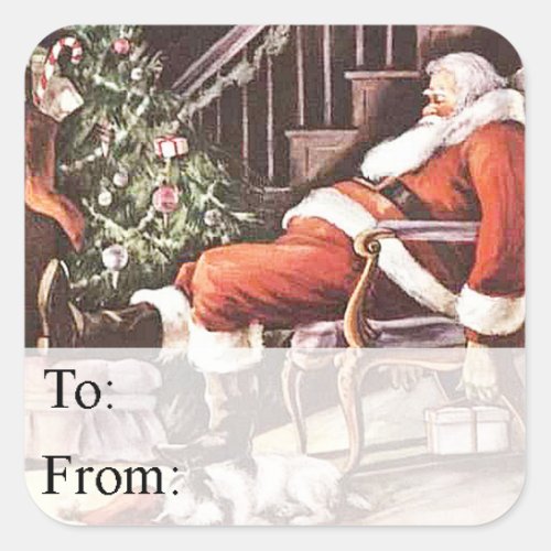 Tired Santa Vintage Gift Tag