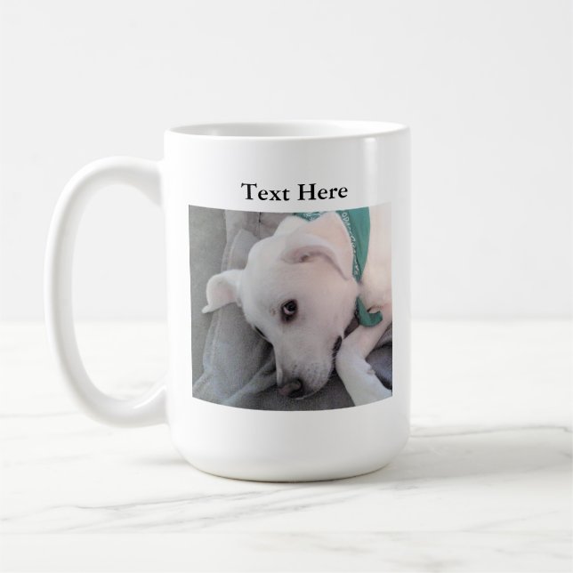 Tired St Patricks Day Dog Wearing Green Coffee Mug (Left)