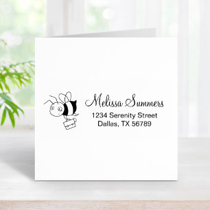 Tired Stressed Bee Holding Briefcase Address Rubber Stamp