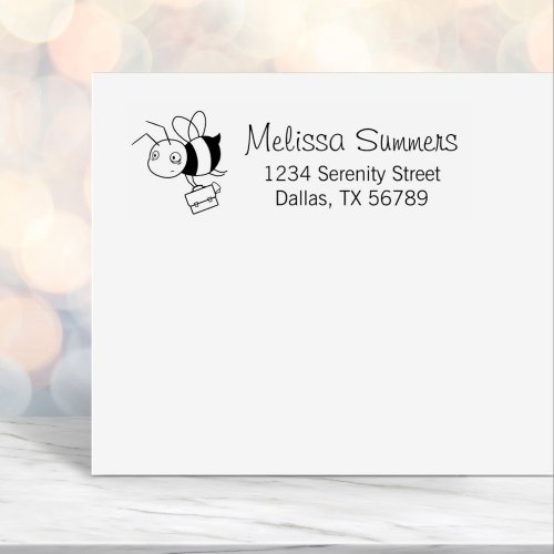 Tired Stressed Bee Holding Briefcase Address Self_inking Stamp