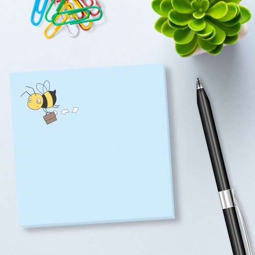 Tired Stressed Worker Bee Holding Briefcase Post_it Notes