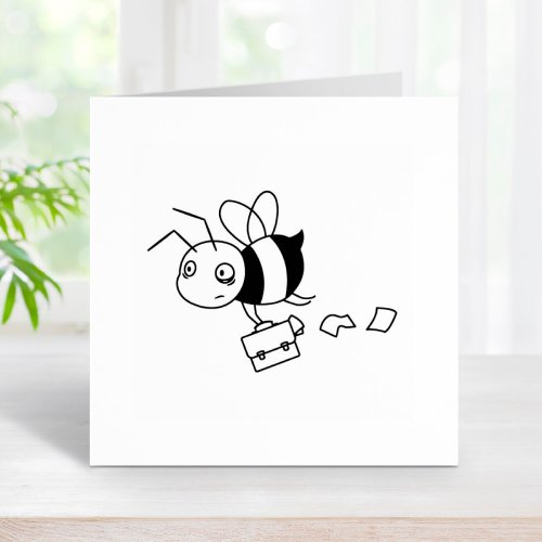 Tired Stressed Worker Bee Holding Briefcase Rubber Stamp