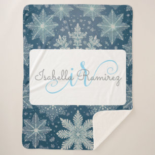 Tirrinia Snowflake Pattern with Monogram & Name Sherpa Blanket
