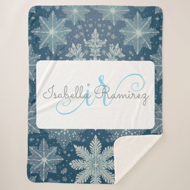 Tirrinia Snowflake Pattern with Monogram & Name Sherpa Blanket (Front)
