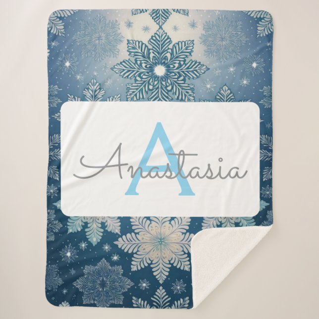Tirrinia Snowflake Pattern with Monogram & Name Sherpa Blanket (Front)