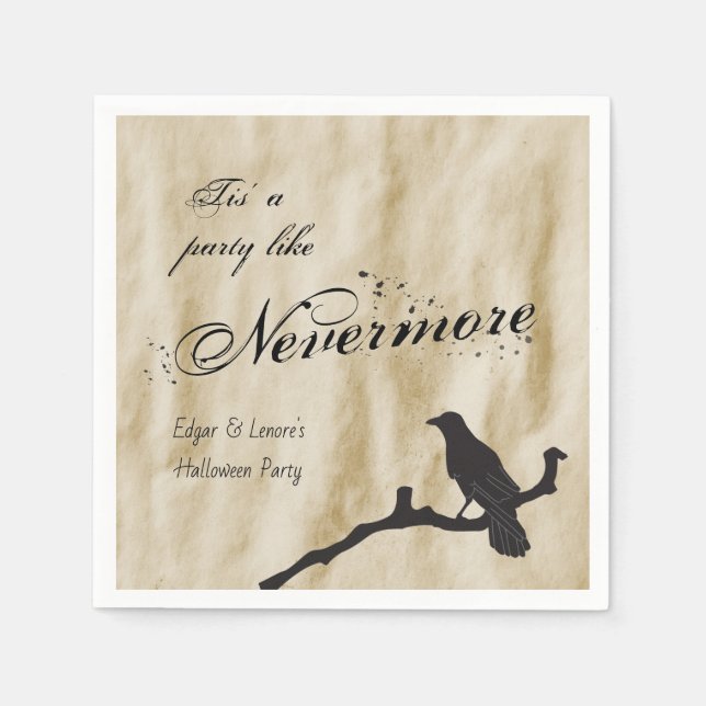Tis' a Party Like Nevermore Raven Halloween Napkins (Front)