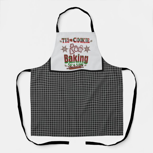 Tis Cookie Baking Season Black and White Checkered Apron (Front)