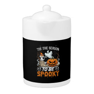 Tis Season Be Spooky Halloween Pumpkin Ghost Teapot