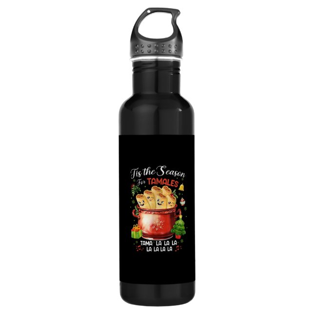 Tis Season For Tamales Christmas Mexican Food Stainless Steel Water Bottle (Front)