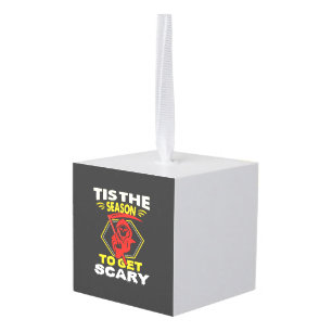 Tis Season Get Scary Grim Reaper Halloween Cube Ornament