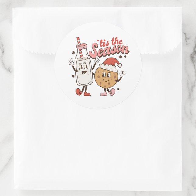 tis Season milk cookies word art retro Classic Round Sticker (Bag)