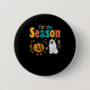 Tis Season Pumpkin Leaf Latte Fall Softball Button