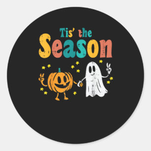 Tis Season Pumpkin Leaf Latte Fall Softball Classic Round Sticker