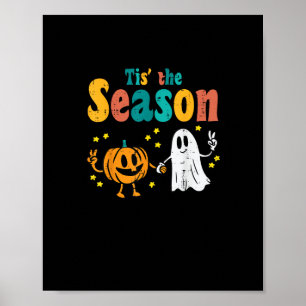 Tis Season Pumpkin Leaf Latte Fall Softball Poster