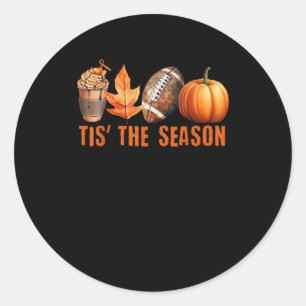 Tis Season Pumpkin Leaf Latte Fall Thanksgiving Fo Classic Round Sticker
