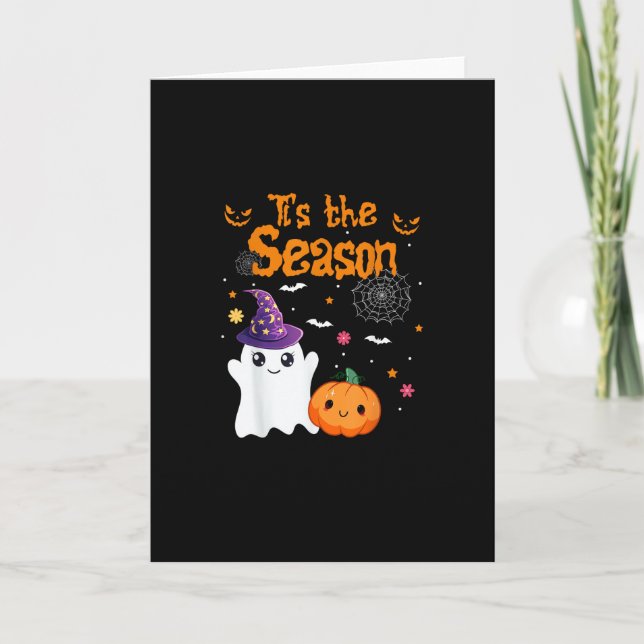 Tis Season Pumpkin Retro Groovy Vintage Halloween Card (Front)