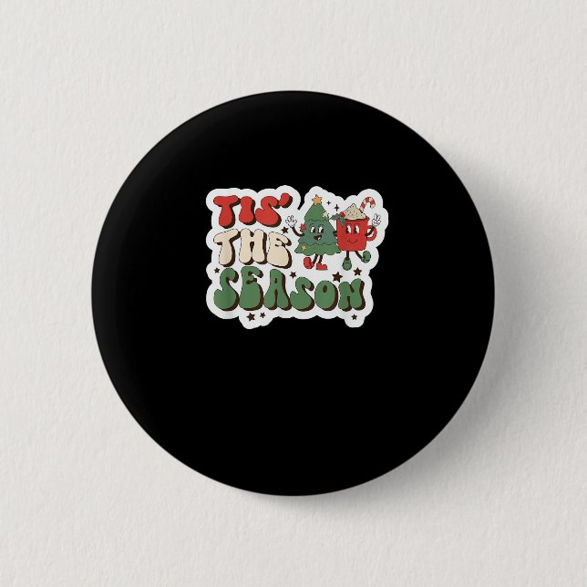Tis Season Retro Funny Sloth Button (Front)
