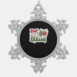 Tis Season Retro Funny Sloth Snowflake Pewter Christmas Ornament