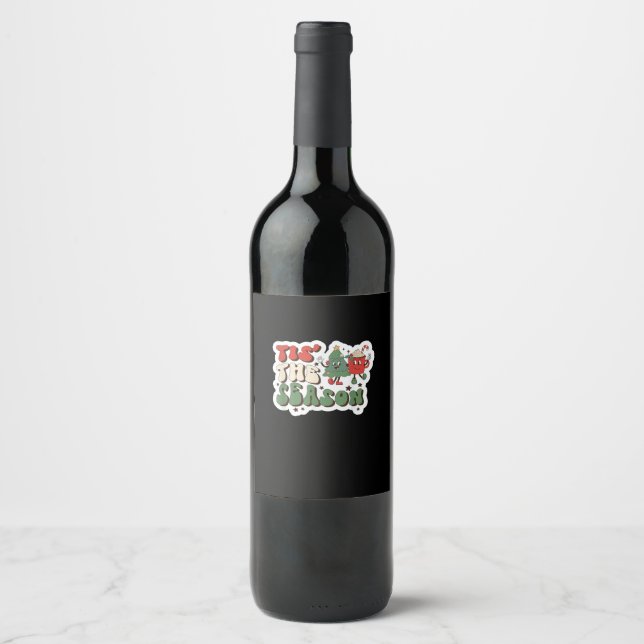Tis Season Retro Funny Sloth Wine Label (Front)