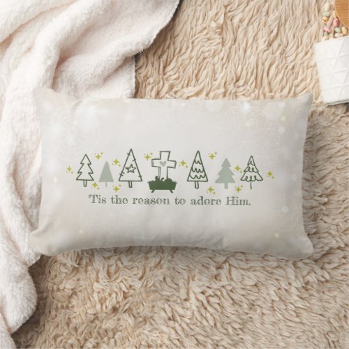 TIS THE REASON Nativity  Cross White Christmas Lumbar Pillow