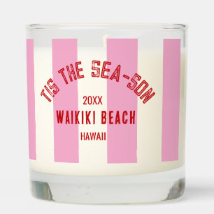 Tis The Sea Son Custom Beach Christmas Pink Stripe Scented Candle