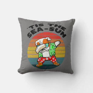 Tis The Sea Sun Dabbing Bulldog Summer Christmas Throw Pillow