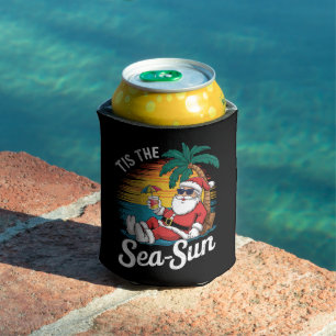 Tis The Sea Sun Santa Beach Christmas In Juy Can Cooler