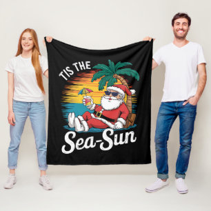Tis The Sea Sun Santa Beach Christmas In Juy Fleece Blanket