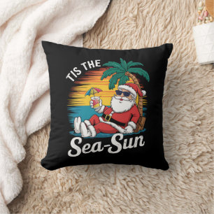 Tis The Sea Sun Santa Beach Christmas In Juy Throw Pillow