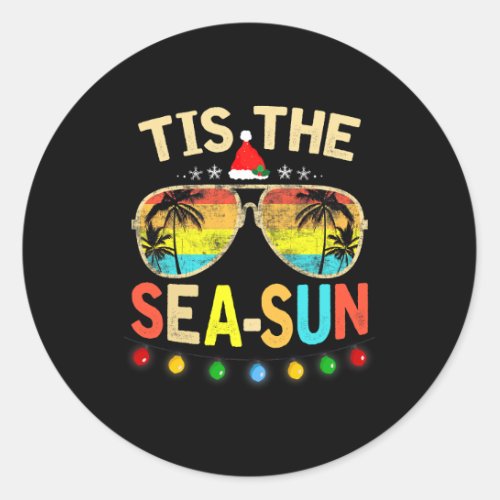 Tis The Sea Sun Santa Beach Summer Christmas In Ju Classic Round Sticker