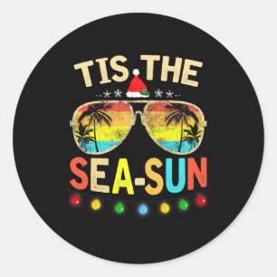 Tis The Sea Sun Santa Beach Summer Christmas In Ju Classic Round Sticker