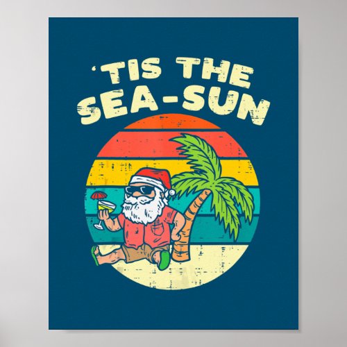 Tis The Sea Sun Santa Beach Summer Christmas In Poster