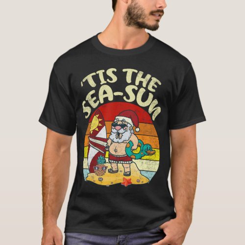 Tis The Sea Sun Santa Beach Summer Christmas In T_Shirt