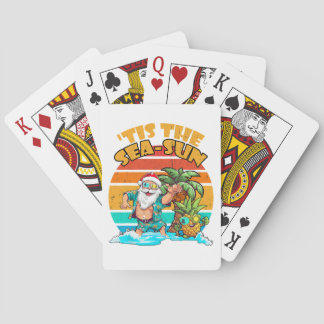 Tis The Sea-Sun Santa Beach Summer Season Christma Poker Cards