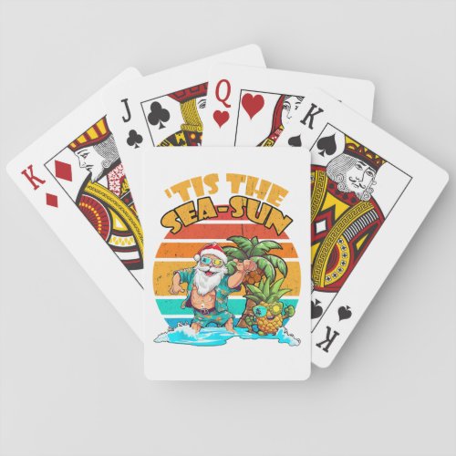 Tis The Sea_Sun Santa Beach Summer Season Christma Poker Cards