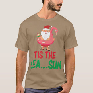 Tis the Sea Sun Santa Flamingo Tube Coconut  T-Shirt