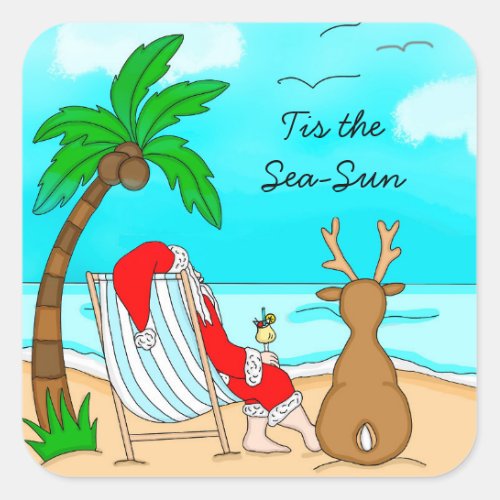 Tis the Sea_Sun Snowbird Christmas Square Sticker