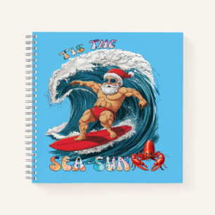 Tis The Sea-Sun - Surfing Santa Notebook