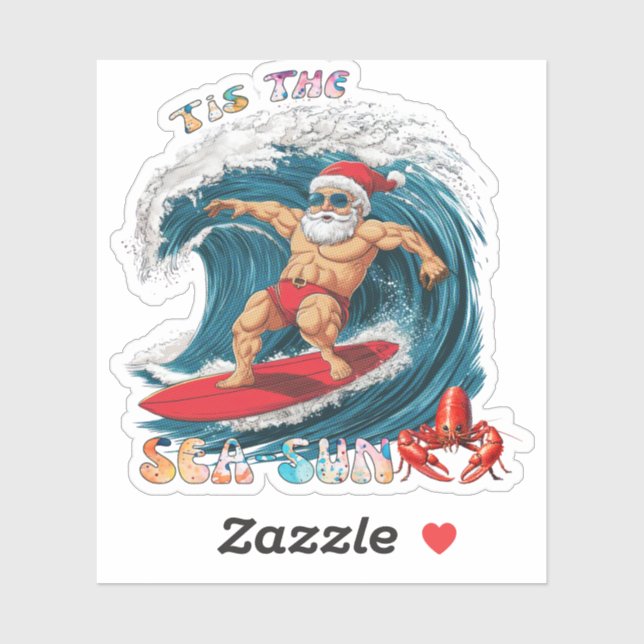 Tis The Sea-Sun - Surfing Santa Sticker (Sheet)