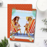 'Tis The Sea-sun Tropical Beach Summer Christmas Foil Holiday Card<br><div class="desc">'Tis The Sea-sun Tropical Beach Summer Christmas Cards Foil Holiday Cards features your favorite photo surrounded by a fun beach themed frame of flip flops, palm leaves and flowers with a slightly retro vintage vibe with real foil accents. Personalize the fun modern hand lettered script typography by editing the text...</div>