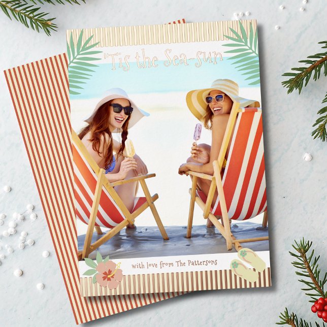 'Tis The Sea-sun Tropical Beach Summer Christmas Foil Holiday Card (Creator Uploaded)