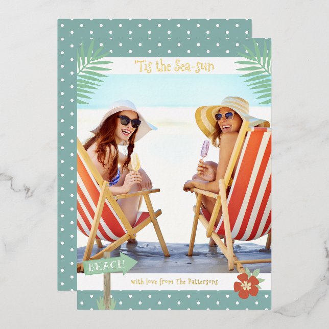 'Tis The Sea-sun Tropical Beach Summer Christmas Foil Invitation (Front/Back)