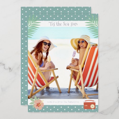 Tis The Sea_sun Tropical Beach Summer Christmas Foil Invitation