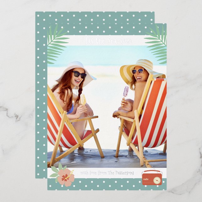 'Tis The Sea-sun Tropical Beach Summer Christmas Foil Invitation (Front/Back)