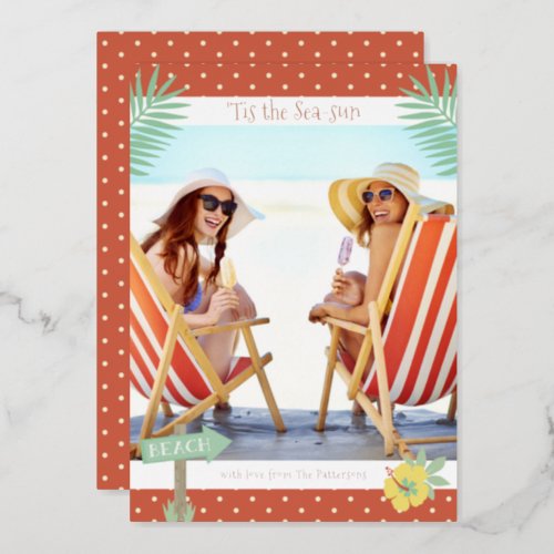 Tis The Sea_sun Tropical Beach Summer Christmas Foil Invitation